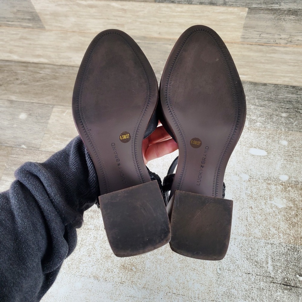 Lucky Brand Ravynna Women Pumps Sz 6.5 M Black Ankle Strap Block Heel Almond Toe - Picture 8 of 10